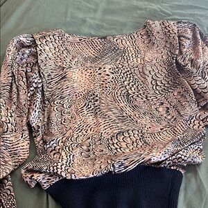 Vintage 80’s Jayna New York silk Animal Print Top & Chevron skirt  Set
